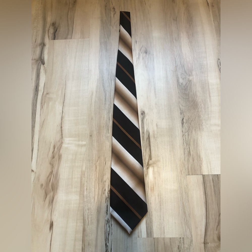 Rare Vintage Christian Dior Monsieur Brown Tie White & Brown Diagonal Stripes